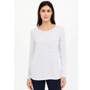 UNTUCKit Top L Cozy Casual Long Sleeve Tee T- Shirt White Black Stripe Gift